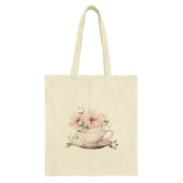 Floral Teacup Tote Bag, Botanical Art Bag, Watercolor Flowers, Cute Tote Bag, Gift for Her, Book Bag, Shopping Bag, Stylish Tote - Tawshia